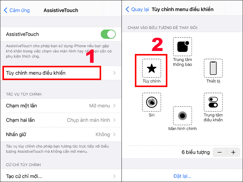 Thao tác tùy chỉnh menu điều khiển trong Assistive Touch